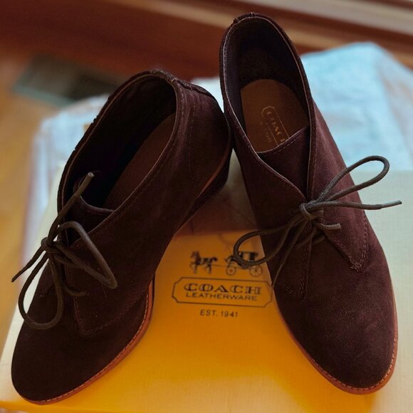 Coach Cassy Brown Suede Wedge Heel Lace Up Bootie, 8.5M, EUC - Picture 2 of 12